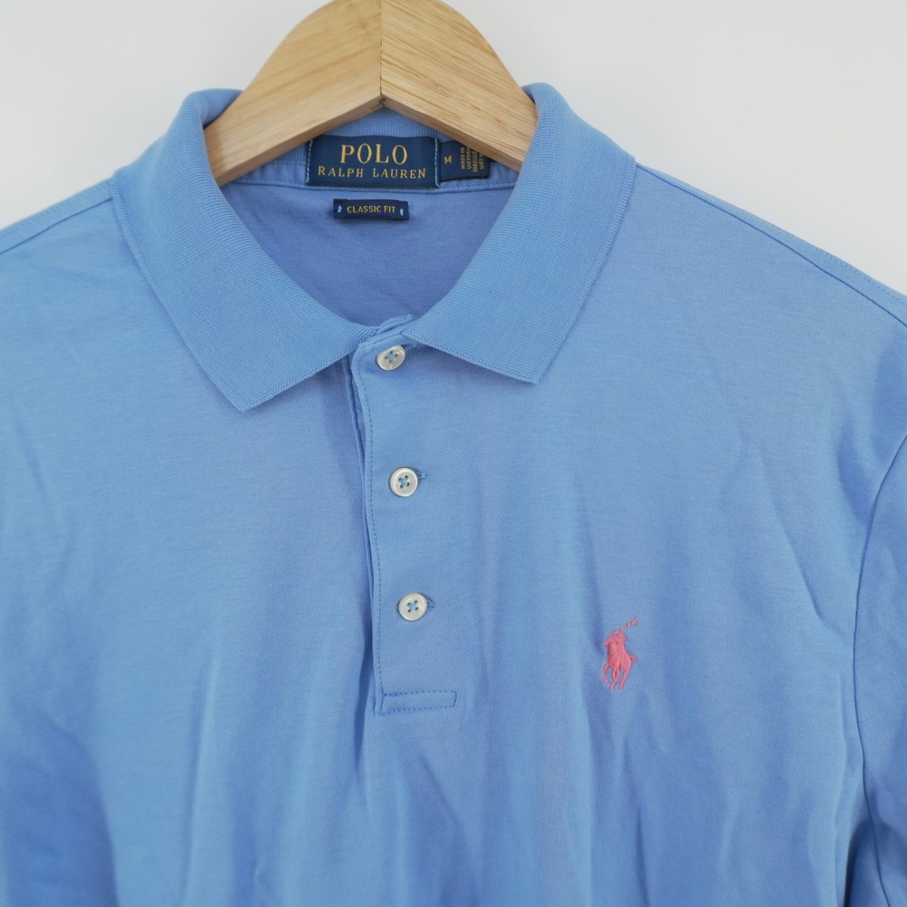Polo Ralph Lauren Polo Shirt Mens M Blue Classic Fit Short Sleeve Pink Pony